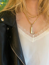 Load image into Gallery viewer, Brass 'L' initial charm hanging on cube chain necklace
