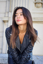 Load image into Gallery viewer, Black leather boyfriend jacket, front view