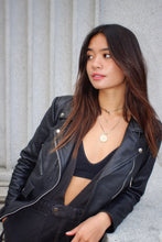 Load image into Gallery viewer, Pebbled leather biker jacket, front view