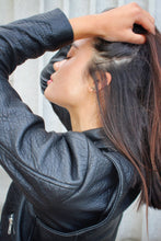 Load image into Gallery viewer, Pebbled leather biker jacket, shoulder detail