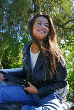 Load image into Gallery viewer, Smooth black leather jacket, front view