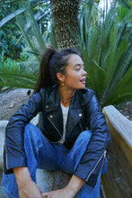 Load image into Gallery viewer, Smooth black leather jacket, front view