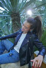 Load image into Gallery viewer, Smooth black leather jacket, front view