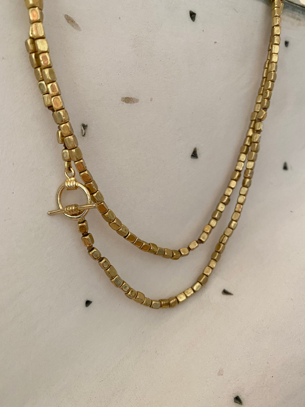 Brass cube chain with toggle clasp