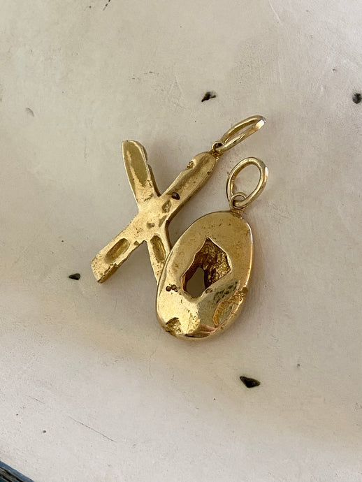 'x' and 'o' brass initial charm