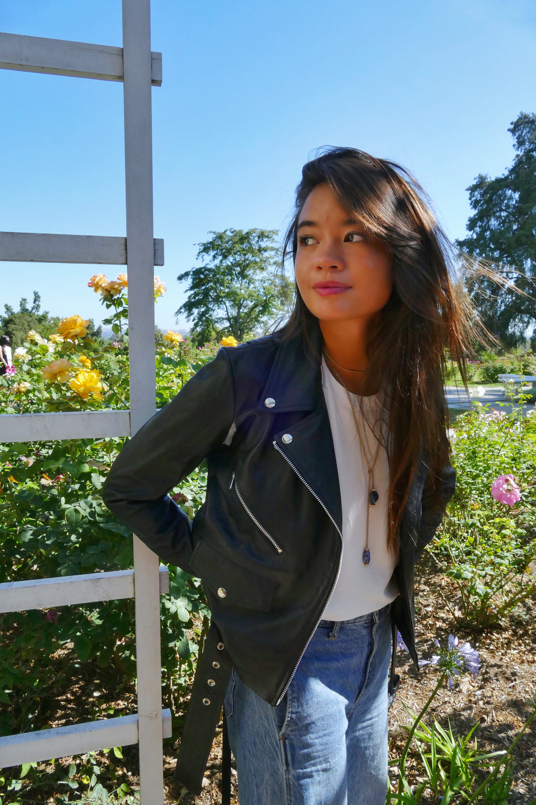 Smooth black leather jacket, front view