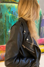 Load image into Gallery viewer, Pebbled leather biker jacket with epaulettes
